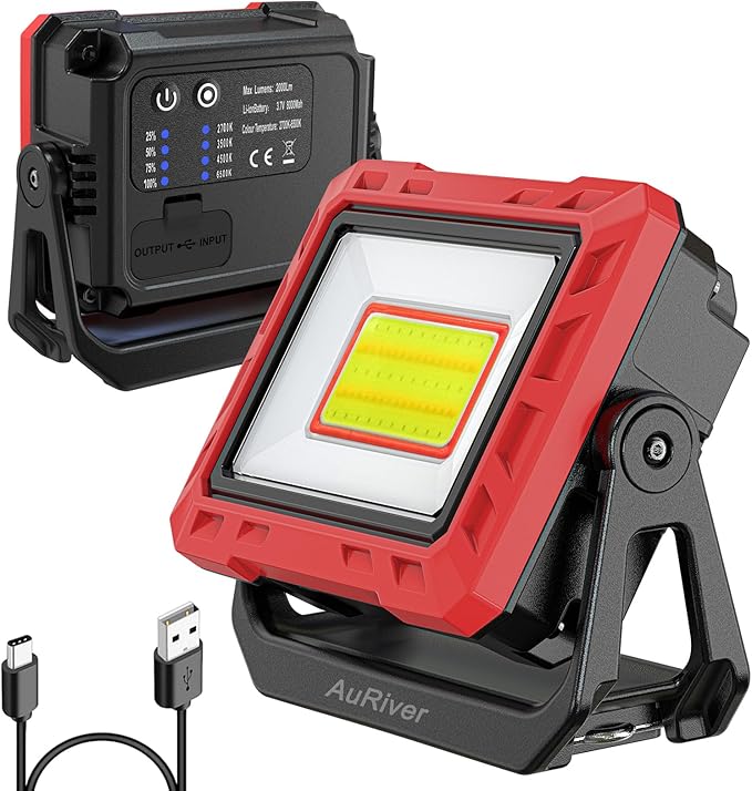 Led-arbeitsleuchte, 2000 Lumen, Superhell, Batteriebetriebene Inspektionsleuchte, 360° Drehbarer Magnetfuß, Garage/werkstatt (1 Stück)
