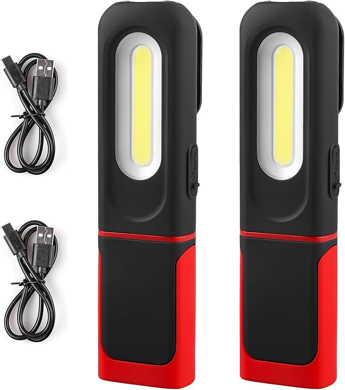 Set Mit 2 Led-arbeitsleuchten Mit 1200-mah-cob-akku, Haken Und Magnetfuß, 3 Leuchtmodi, 5 W, Wiederaufladbare Led-taschenlampe, Werkstatt-taschenlampe Mit Schwenkfunktion