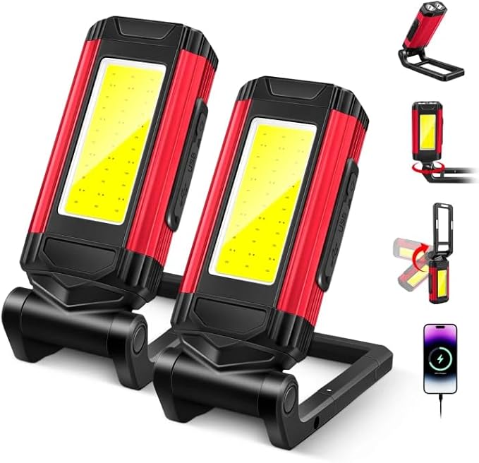 Wiederaufladbare Led-arbeitsleuchte, Led-arbeitsleuchte Für Mechaniker, Inspektionsleuchte, Cob-werkstattlampe, Drehbarer Ständer Und Klappbarer Magnethaken, Ideal Für Reparaturen, Camping Und Notfäll