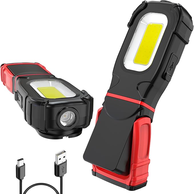 Led-arbeitsleuchte, Taschenlampe, 360° Drehbare Arbeitsleuchte Mit 3 Leuchtmodi, Led-werkstattleuchte Mit Magnetfuß Und Haken, Cob-inspektionsleuchte Für Reparaturen