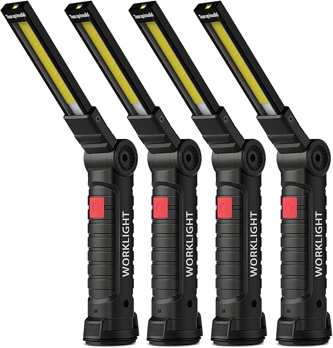 Coquimbo Herren-geschenk, Wiederaufladbare Arbeitsleuchte, Cob-werkstattlampe Mit Magnetfuß, 5 Modi, Campinglampe Für Garage, Camping, Notfälle Usw. (schwarz, 4 Stück)