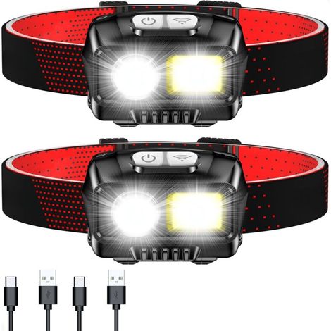 Wiederaufladbare Stirnlampe (2er-pack), 2000 Lm, Hell, Ipx5 Wasserdicht, 8 Modi, Bewegungssensor, Leichtes Led-licht