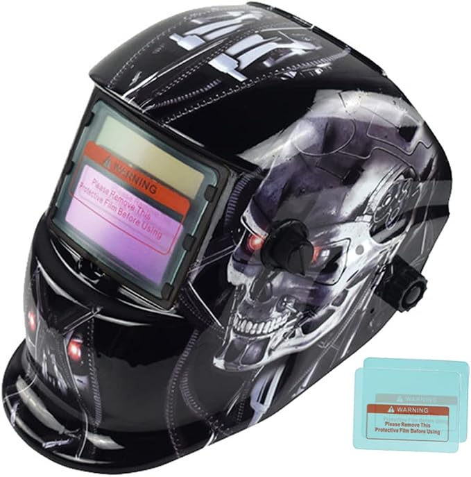 Solarbetriebene, Selbstverdunkelnde Schweißhelmmaske Für Wig-, Mig- Und Lichtbogenschleifen Sowie Plasmaschneiden Mit Einstellbarem Schutzstufenbereich Din 4/9-13 Und Uv/iv-schutz (the Skull)