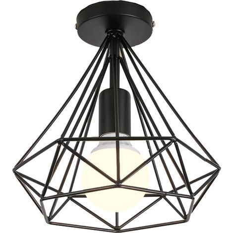 Pri-retro Industrie-deckenleuchte 25 Cm, Schwarze Rautenform – E27 Pendelleuchte Für Esszimmer, Bar, Schlafzimmer – Einfache Montage