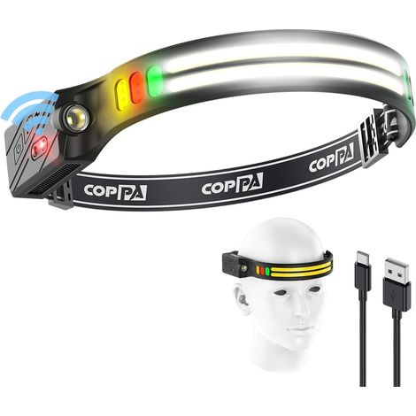 Lampe Fontale, H4c Stirnlampe Led Wiederaufladbar 1 Packung Lumière Blanc & Jaune & Rouge & Vert Avec Capteur De Mouvement Torche Fontale Super Lumineux Pour Camping Pêche Randonnée Escalade Jogging