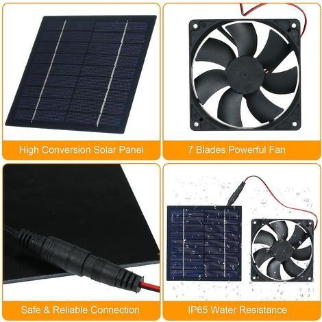 Solarbetriebener Mini-ventilator 5w 9v, Solarbetrieben, Sonnenlichtgesteuert/ Ip65 Wasserdicht