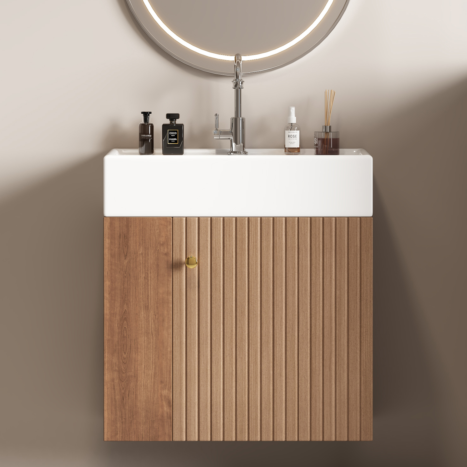 Wand-waschtischunterschrank 55x31x66,5 Cm Aus Mdf Braun Mit Stauraum – Meubliv