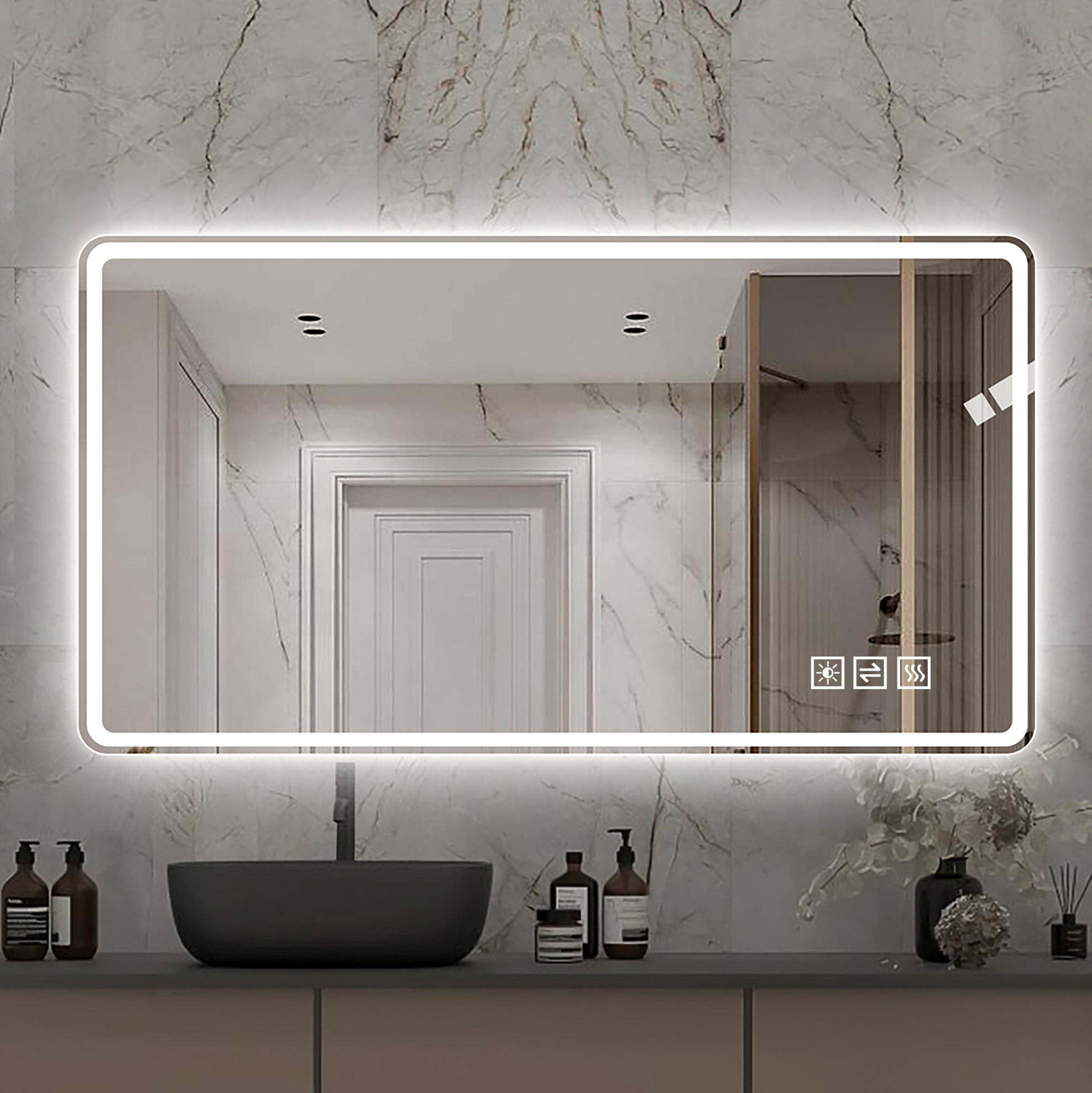 Led-badezimmerspiegel 100x60 Cm Aus Gehärtetem Glas, Silber, Beschlagfrei – Meubliv