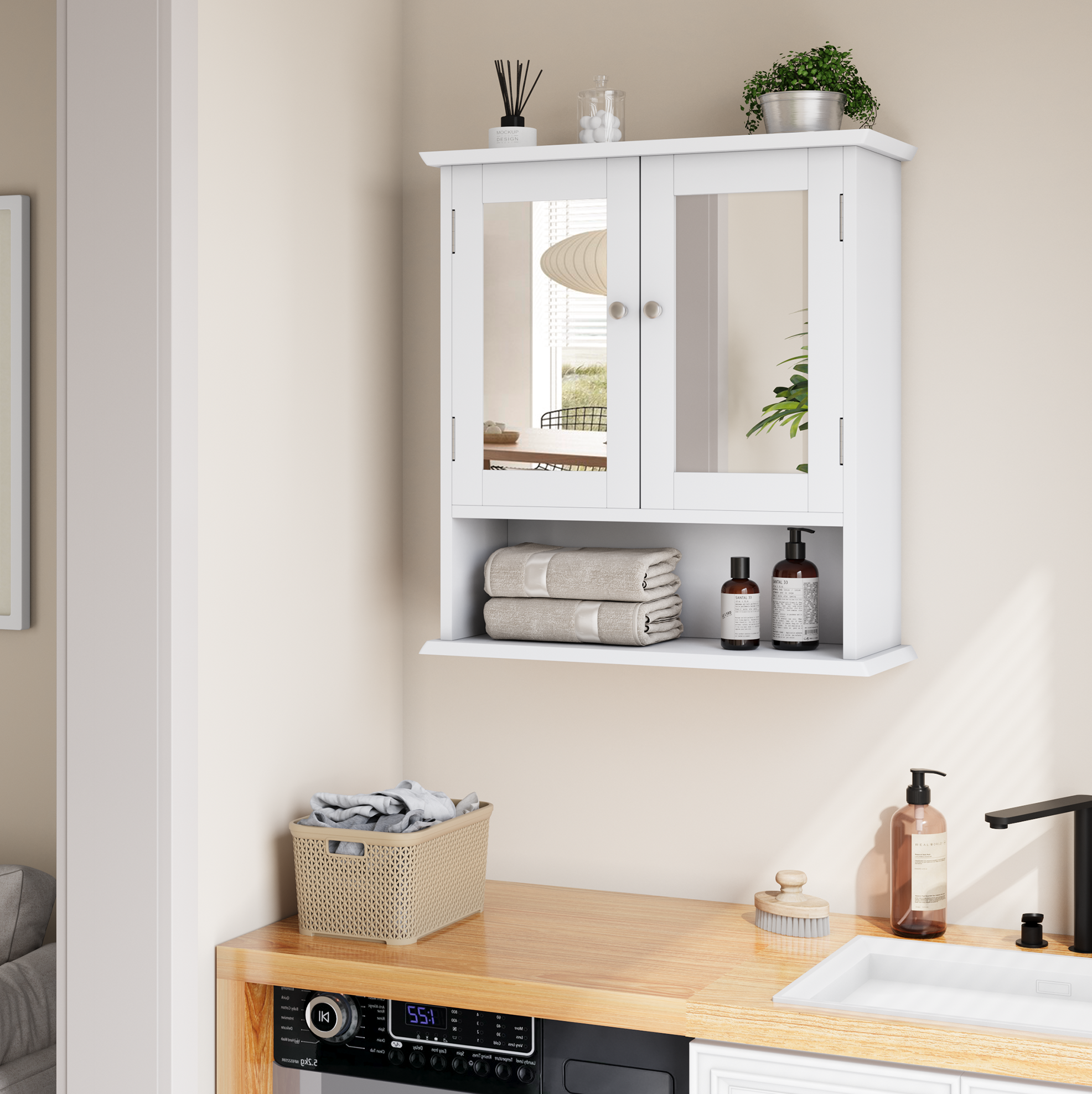 Wand-badezimmerschrank 54,6x19,8x60 Cm Aus Weißem Mdf Mit Spiegel – Meubliv