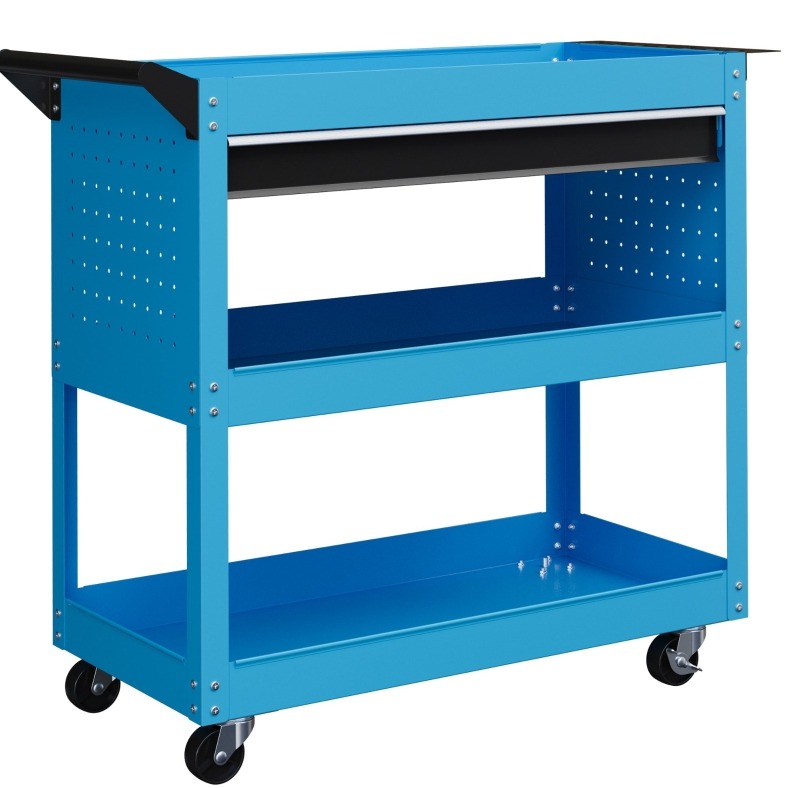 Werkzeugwagen Aus Stahl, Blau, 3 Ebenen, 4 Rollen, 82 X 35 X 76 Cm