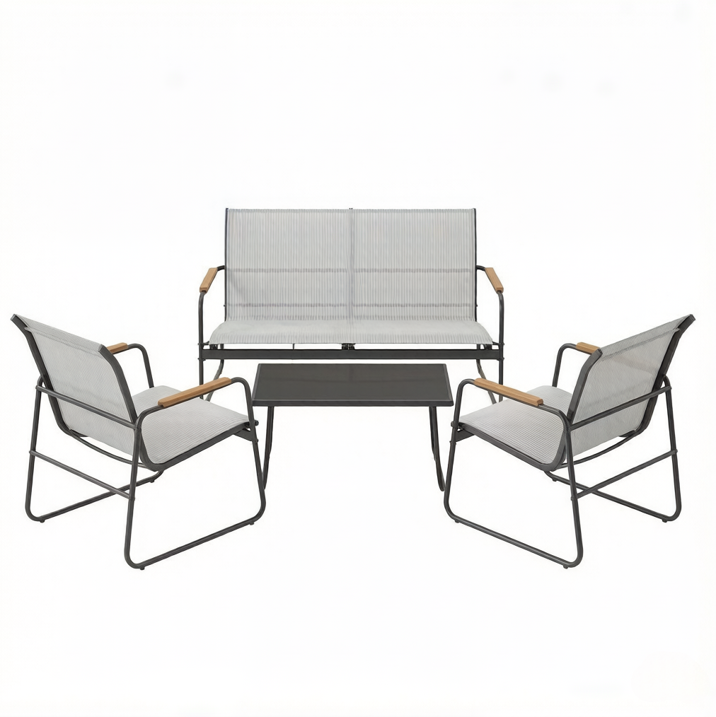 4-teiliges Gartenmöbel Set Mit Tisch Aus Gehärtetem Glas Grau