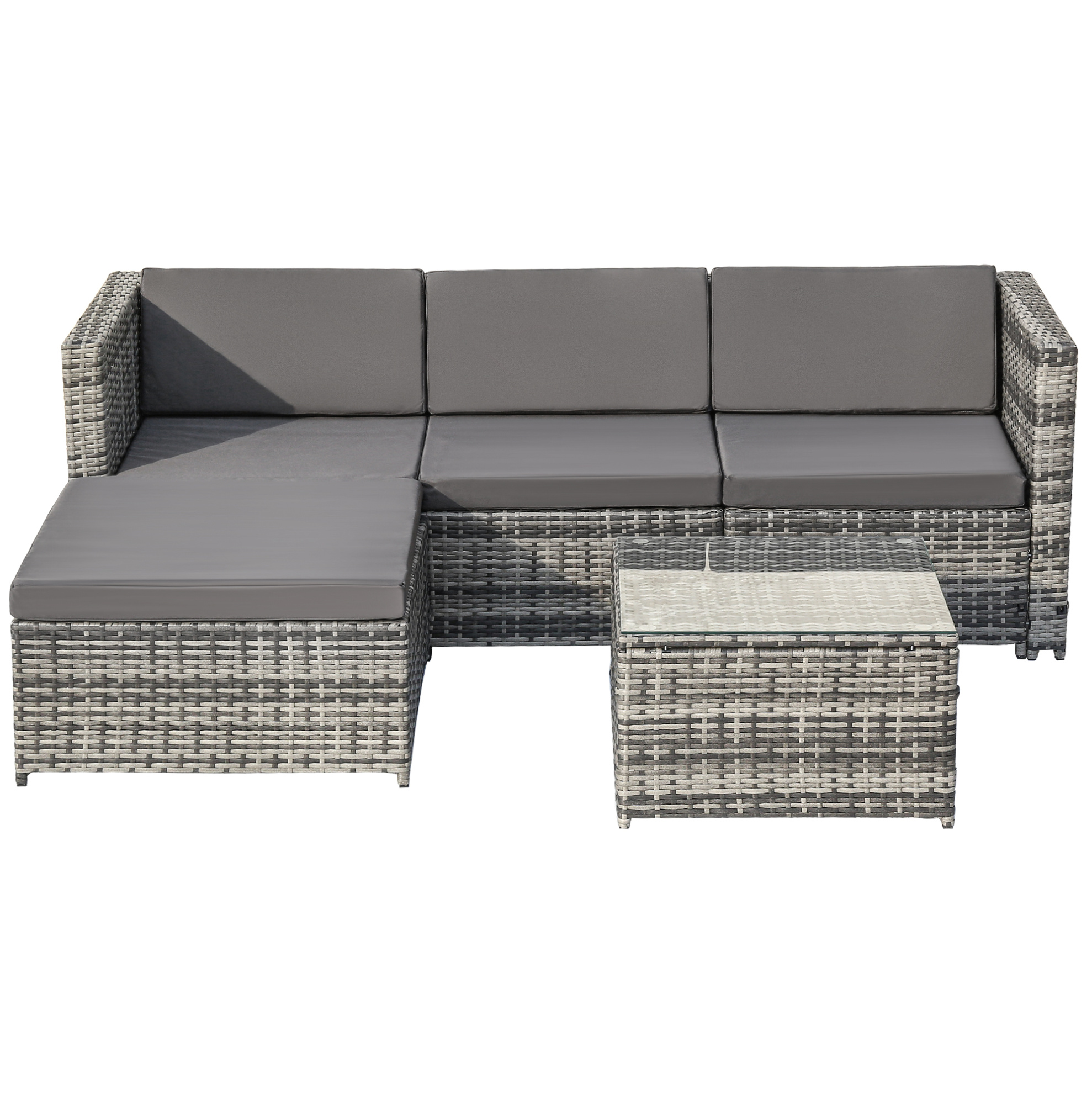 Polyrattan Lounge Ecksofa Set Grau Mit Sitz- Und Rückenkissen Und Glastisch Modenuit