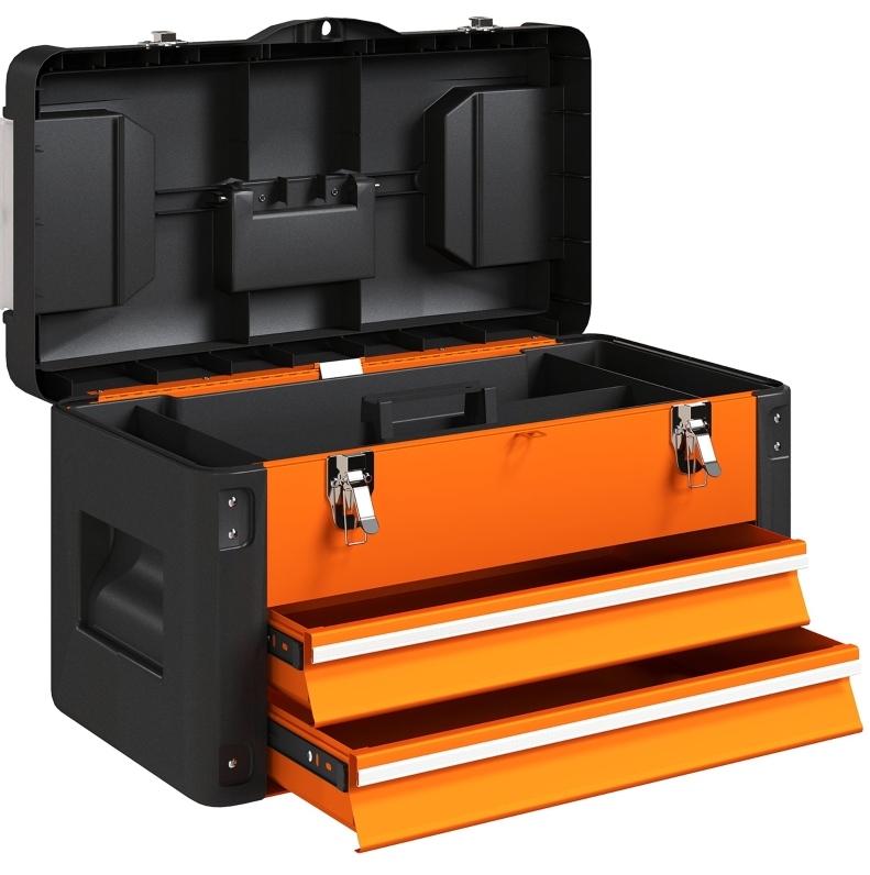 Leerer Werkzeugkasten Aus Stahl Mit Schubladen 49,7 X 25,3 X 28,9 Cm Orange
