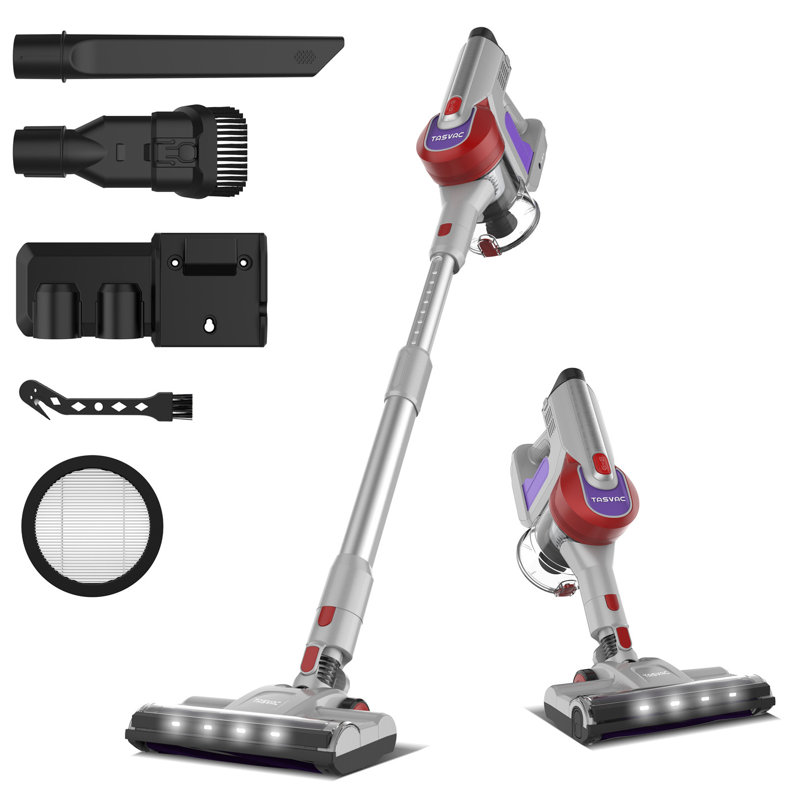 Tasvac S8 Kabelloser Stielstaubsauger Rot, 260 W, 23 Kpa, Led-display Und Softbürste