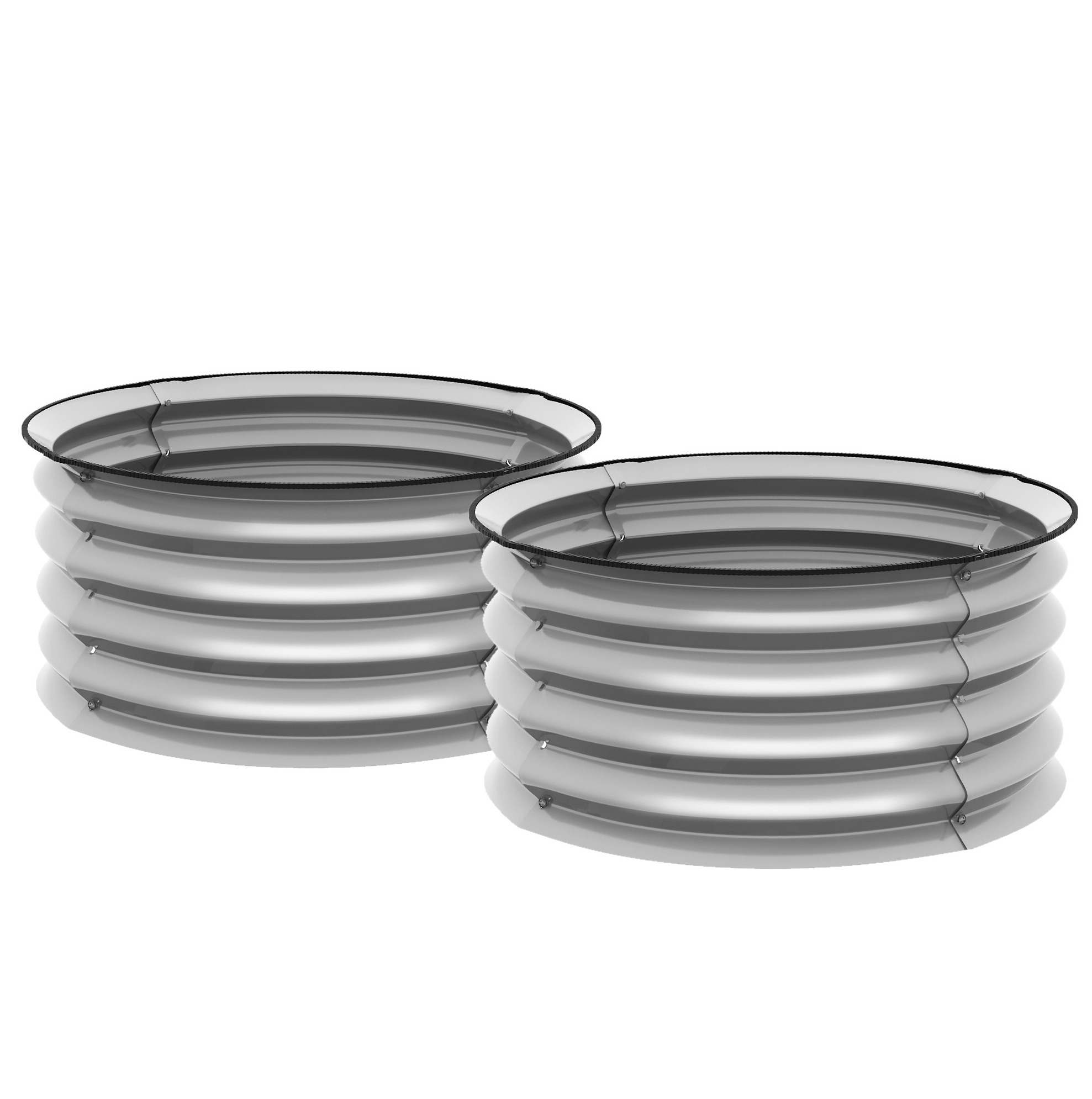 Set Aus 2 Erhöhten Metallbeeten, Silberfarben, Ø60 X 30 Cm, Mit Offenem Boden
