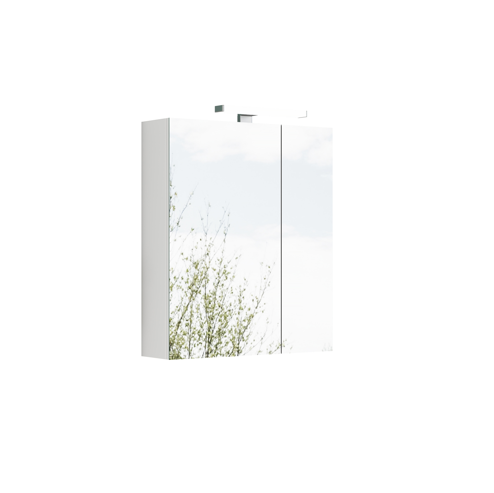 Bad-spiegelschrank 60 Cm Weiß, Asymmetrische Türen, Led Und Französische Steckdose, Modenuit