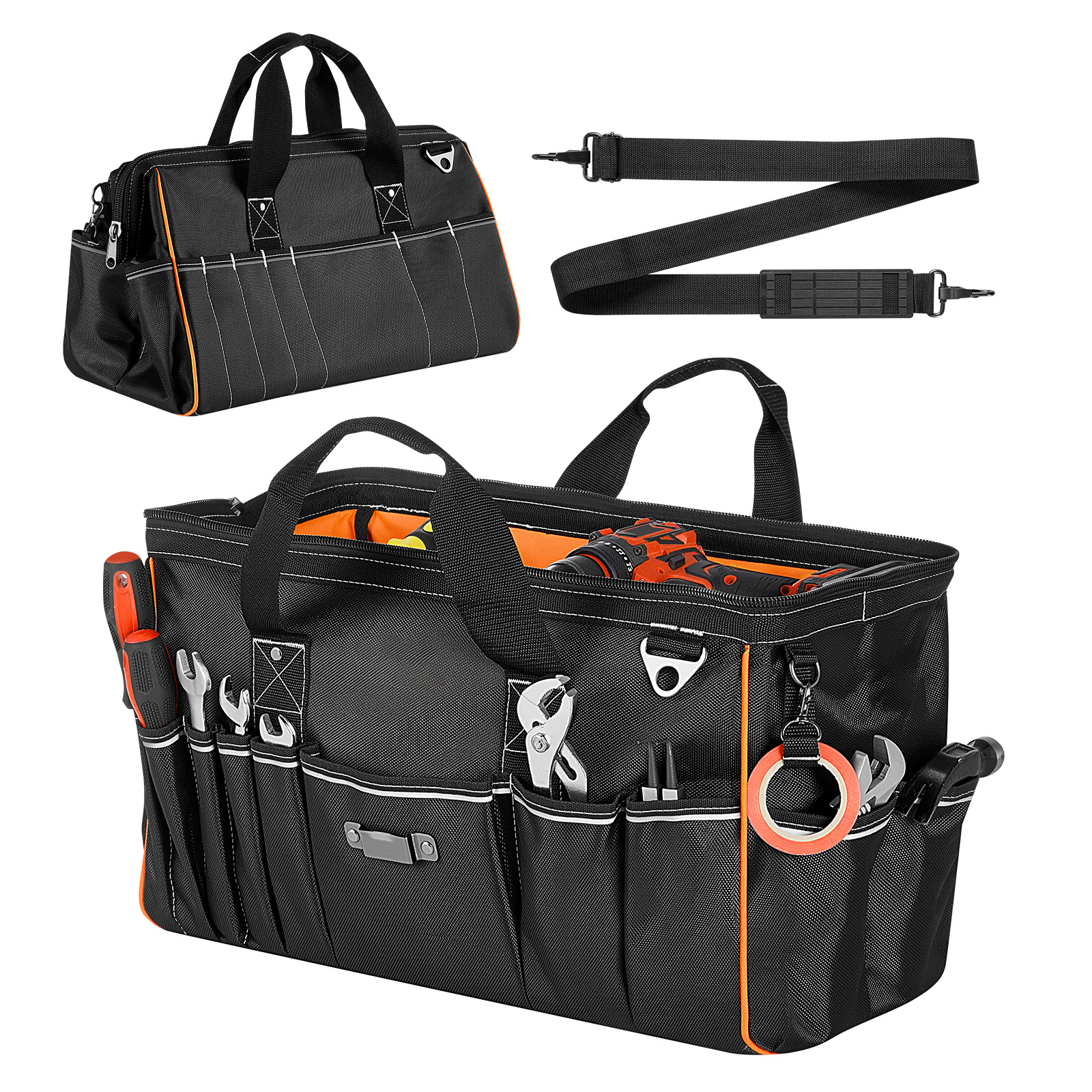 Mophorn Werkzeugtasche 51x25x28cm, Aufbewahrungstasche Mit 14 Innen- Und 19 Außenfächern, Robuster Werkzeug-organizer Aus Wasserabweisendem Polyester Mit Schultergurt Und Reißverschluss