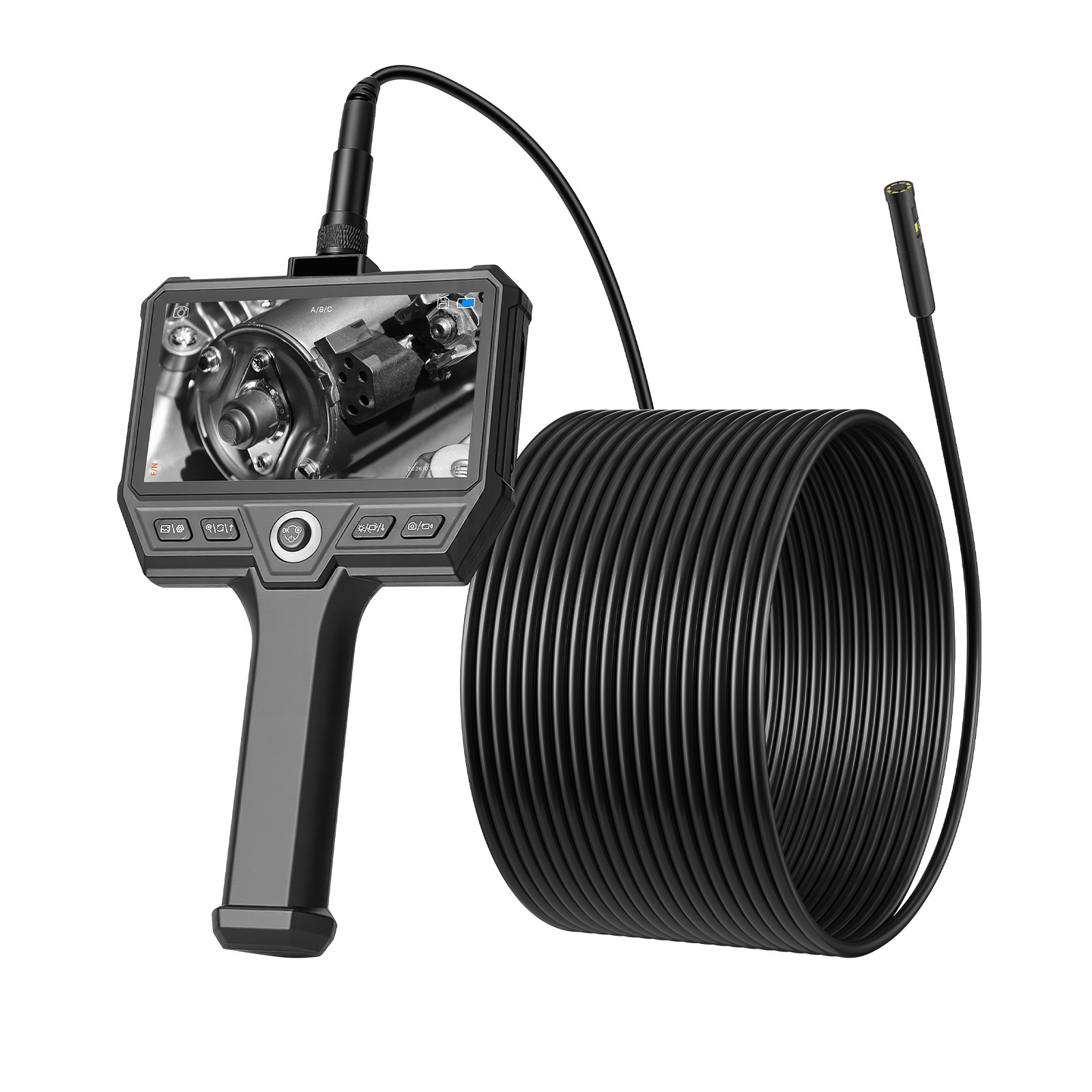 Mophorn Dreifachlinsen-endoskopkamera Mit Beleuchtung, 5-zoll-bildschirm, 10-m-kabel & 5000-mah-akku, 8-mm-rohrkamera Mit 8-fachem Zoom & Ip67, Boroskopkamera Mit Griff Für Fahrzeuge, Rohre, Abflüsse