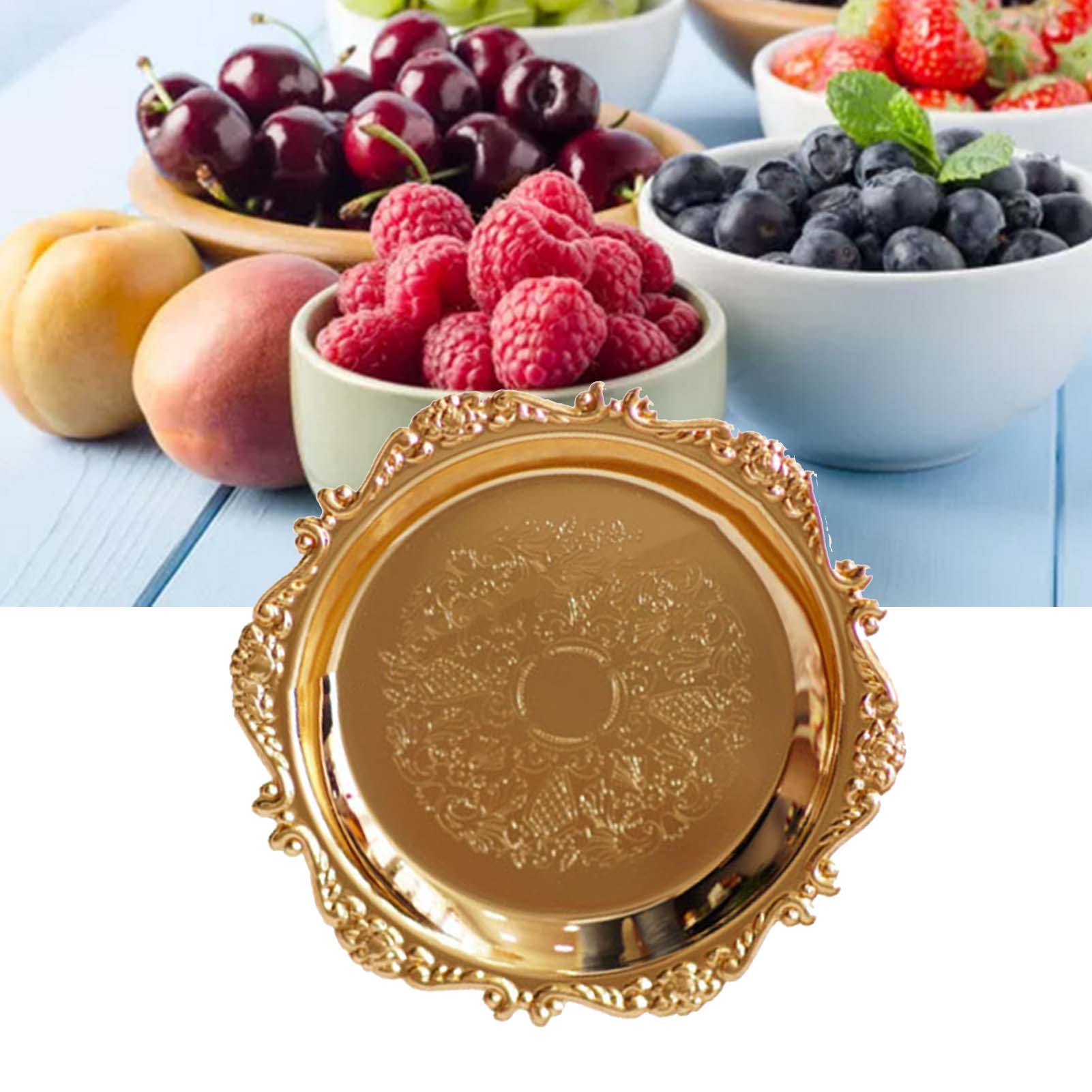 Runde Obstplatte, Servierplatte Aus Metall, Dessert-, Kuchenplatte, Dekorative Scheibe Für Hochzeiten, Feiern, Gold S