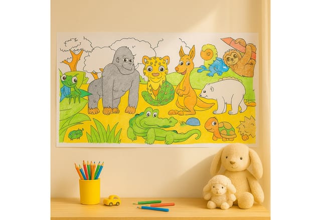 relaxdays Malvorlage Ausmaltischdecken für Kinder 2er Set 3 m (2er Set), Tiere