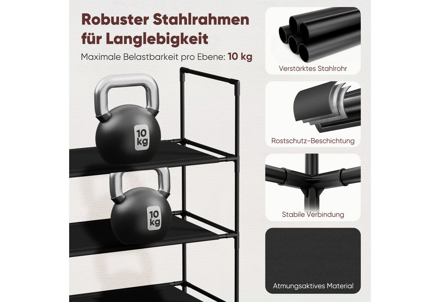 Sekey Schuhregal Schuhständer Metall XXL Ständer Regale Extra Breit 98,5 cm, 3 Ebenen, 12-20 Paar Schuhe, stapelbar & platzsparend, Vlies Bild 2