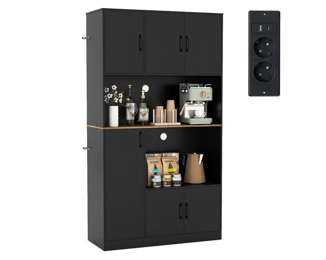COSTWAY Küchenbuffet mit Steckdose, Arbeitsplatte Küchenschrank Holz 180cm