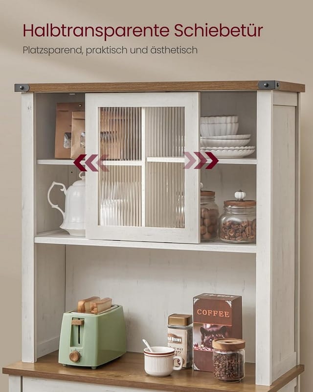 VASAGLE Buffet Sideboard mit Beleuchtung, Stauraum, Türen und Schubladen 39,7 x 80,4 x 180,3 cm (T x B x H)