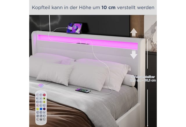 oyajia Polsterbett LED-Beleuchtung Doppelbett mit Ladefunktion und 4 Schubladen (Jugendbett Bettgestll), mit Type-C + USB, Ohne Matratze
