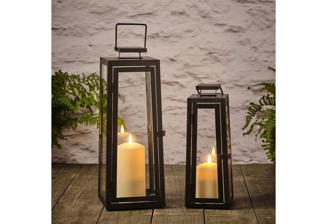 Lights4fun LED Laterne 2er Set Metall Laternen schwarz mit TruGlow® Kerzen
