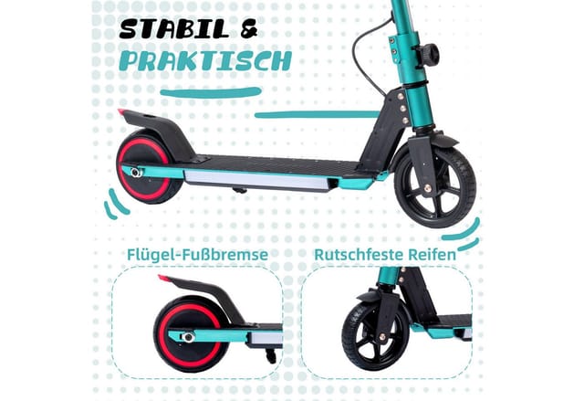 WHEELYOU Elektro-Kinderroller für 6-15 Jahren, 6,5'' E-Roller, max. 5-8km, klappbar, Belastbarkeit 50 kg, 14km/h, faltbarer Cityroller, mit Beleuchtung, EBS+Fußbremse
