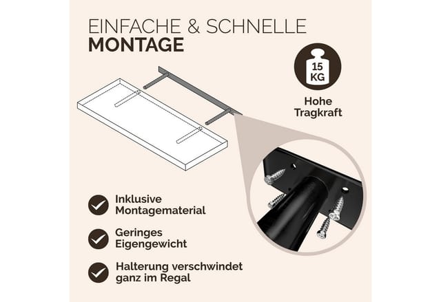 Casaria Wandboard, Grau Hängeregal mit Halterung 15kg Tragkraft Küche Matt 110cm