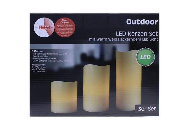CEPEWA LED-Kerze 3x Kunststoff Timer-Funktion Batteriebetrieb flackernd für Innen (Set, 3-tlg., Kerzenset), INdoor und Wettergeschützter Outdoor bereich nutzbar