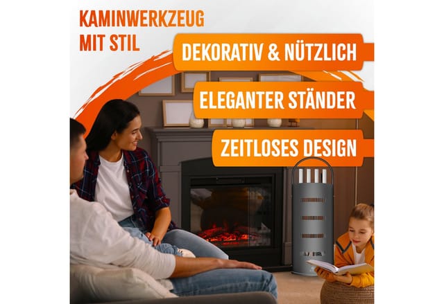 KESSER Kamingarnitur Kaminzubehör Kaminbesteck-Set 5-teilig, (Reinigungs-Set 5 Teile: Besen, Schaufel, Schürhaken, Zange & Ständer), hochwertiges & robustes Kaminwerkzeug