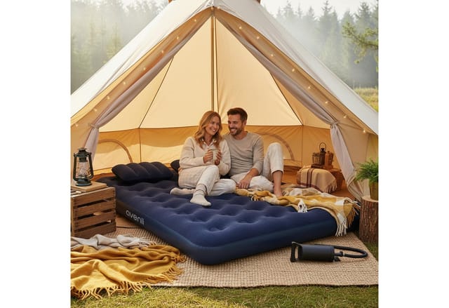 Avenli Luftbett Luftmatratze Camping 203x152x22cm mit Pumpe, (Gästebett Matratze aufblasbar für 2 Personen Ideal als Reisebett oder Isomatte, Campingmatratze inklusive 2 Kissen und Pumpe), Aufblasbares Bett für Indoor und Outdoor mit Luftpumpe