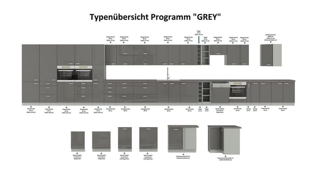 Küchen-Preisbombe Hängeschrank 60 cm Küche Bianca Grey Grau Hochglanz Küchenzeile Küchenblock