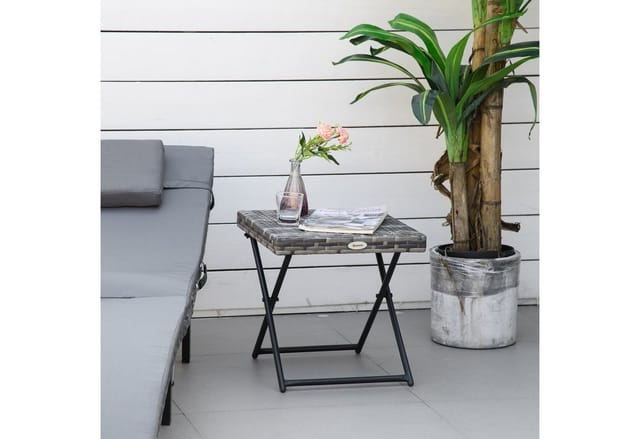 Outsunny Gartentisch klappbar, Polyrattan, Gartenmöbel (Couchtisch, 1-St., Beistelltisch), für Garten, Balkon, Grau