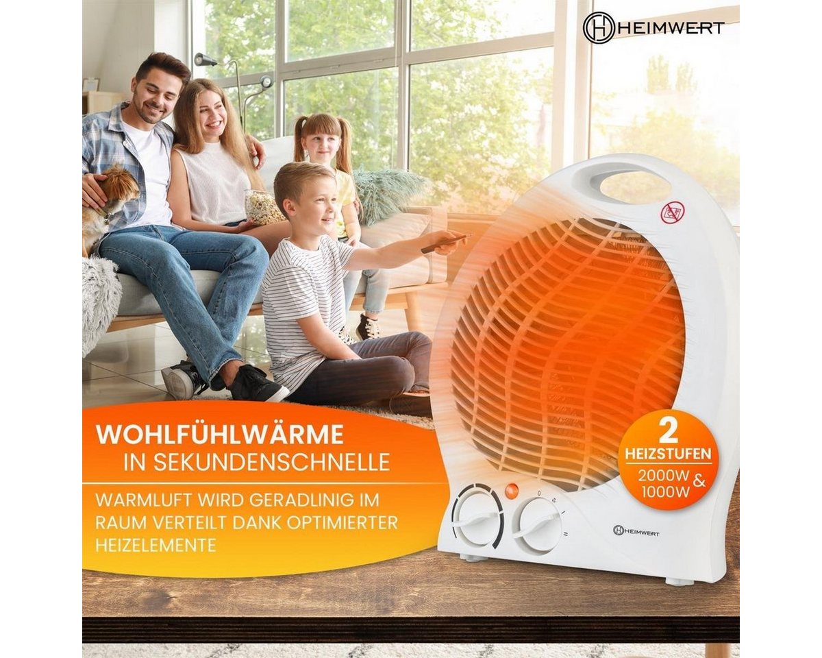 HEIMWERT Infrarotstrahler Elektroheizung Heizlüfter 2000 Watt Schnellheizer, energiesparend 2 Heizstufen 2in1 Kühlfunktion 22x29x13 cm Bild 3
