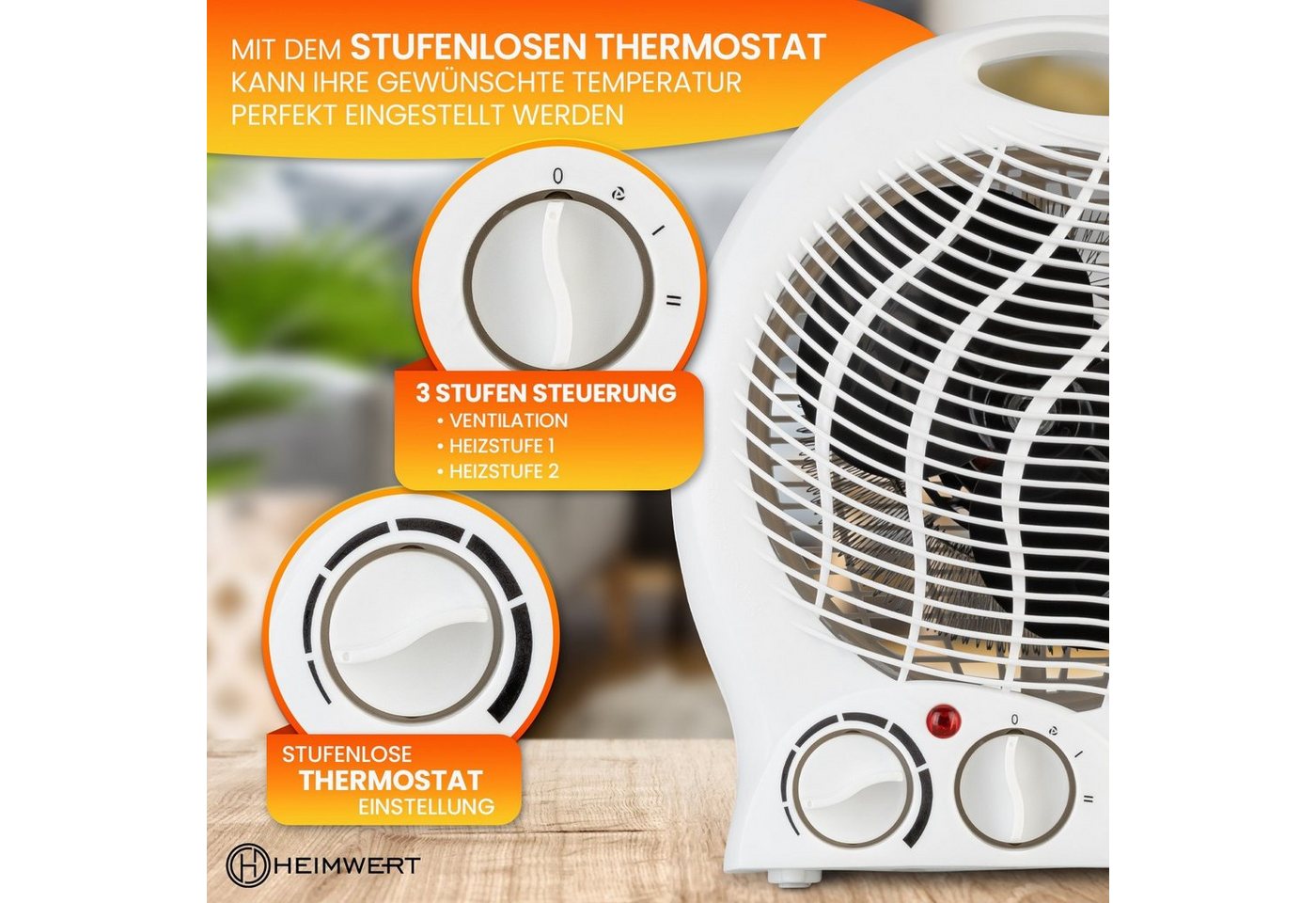HEIMWERT Infrarotstrahler Elektroheizung Heizlüfter 2000 Watt Schnellheizer, energiesparend 2 Heizstufen 2in1 Kühlfunktion 22x29x13 cm Bild 5
