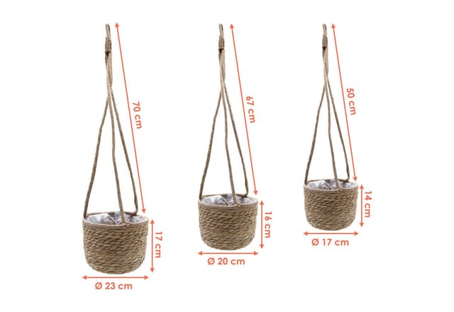 Spetebo Übertopf Seegras Blumenampel 3er Set natur 23 / 20 / 17 cm