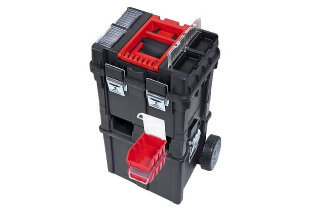 PROREGAL® Werkzeugkoffer WerkzeugkofferTrolley Plus auf Rollen, HxBxT71,2x49,5x35cm, SchwarzRot