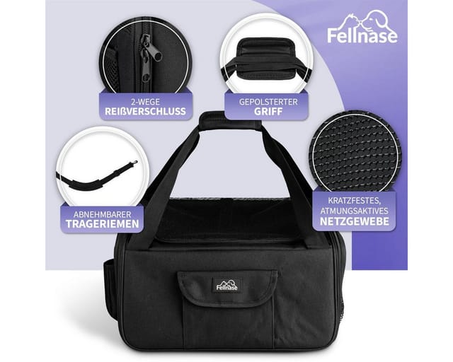 Fellnase Tiertransporttasche Hundebox Transporttasche Transportbox Katzen Hund Flugzeug klein, Hunde Transportbox Tasche + Staufach 40 x 34 x 25 cm