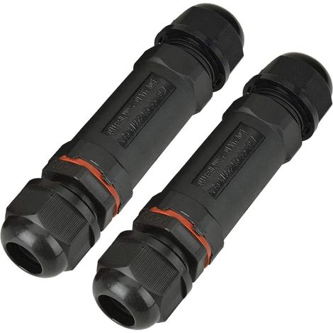 2er-pack Wasserdichte Ip68-anschlussdose Mit Verbindungshülse Für Kabeldurchmesser Ø1–13 Mm, Schwarz