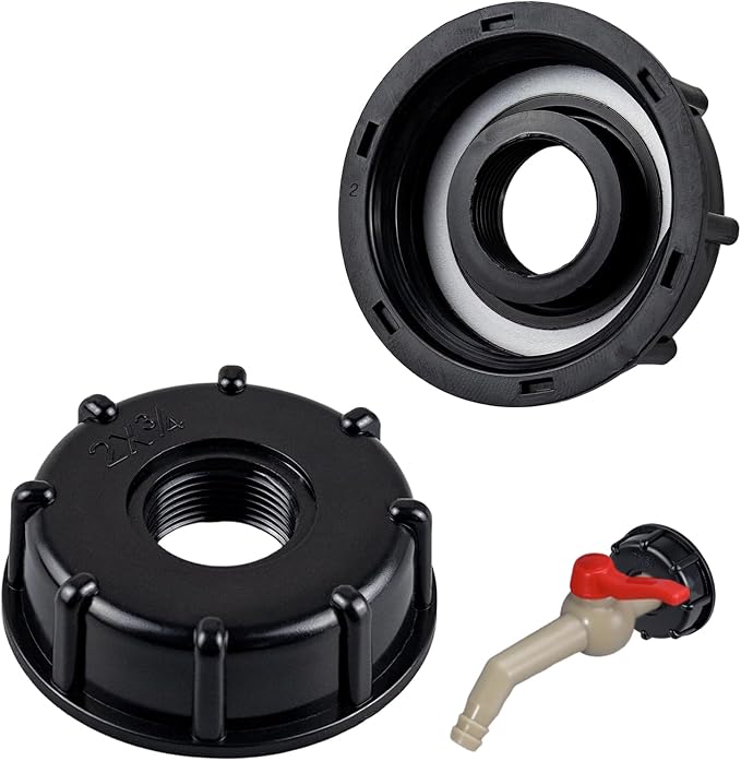 Schwarzes Ibc-adapter-zubehörset – Adapterkappe, Innengewinde S60x6 3/4", Zapfhahnkappe, Abstandshalter, Verlängerung Und Mehr – Für Ibc-container, 1000-liter-wassertank.