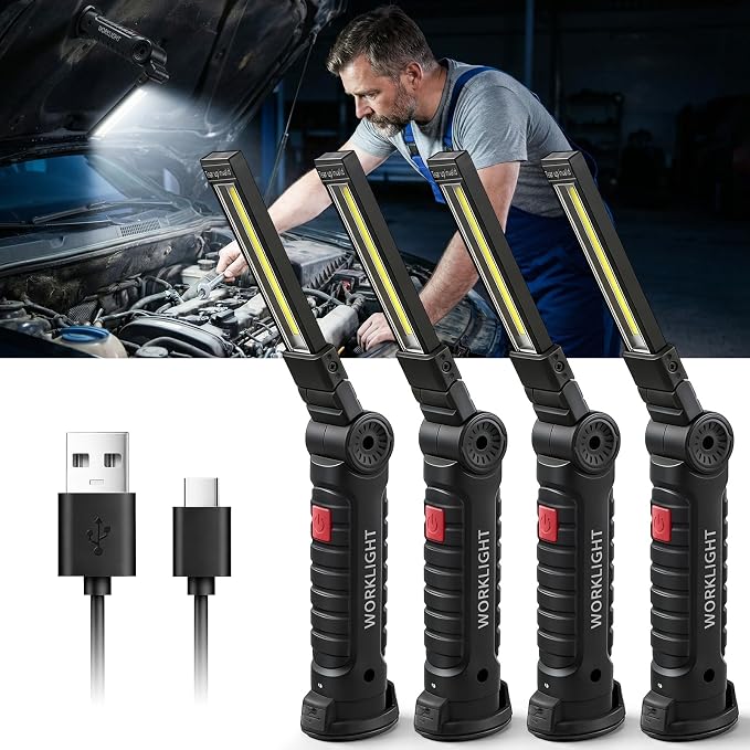 4er-set Led-werkstattlampen – Geschenk Für Männer – Taschenlampe – Wiederaufladbar – Mit Magnet Und Haken – Für Autoreparaturen Und Camping