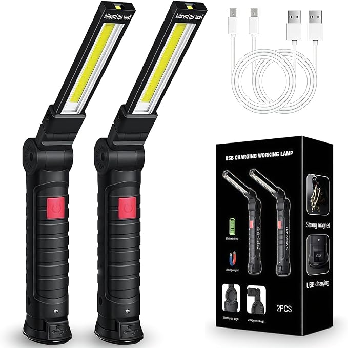 2-teilige, Per Usb Aufladbare Arbeitsleuchten, Cob-led-mechaniker-taschenlampe Mit Magnetfuß, 5 Modi, Für Garage, Camping, Notfälle