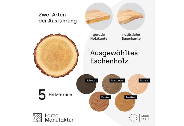 LAMO Manufaktur Wandregal LAMO Manufaktur 3 Stück Wandregal Holz 42/36/30cm, Schweberegal Massiv 100% Echtholz, Wandregale SET 1 Baumkante Farbe: Rustikal