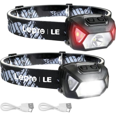 Wiederaufladbare Led-stirnlampe, 2000 Lux Superhell, 6 Modi, 2 Stück, Leicht Und Leistungsstark, Mit Weißem Und Rotem Licht, Ipx4, 30 Stunden Akkulaufzeit, Ideal Zum Laufen, Angeln, Radfahren Und Camp