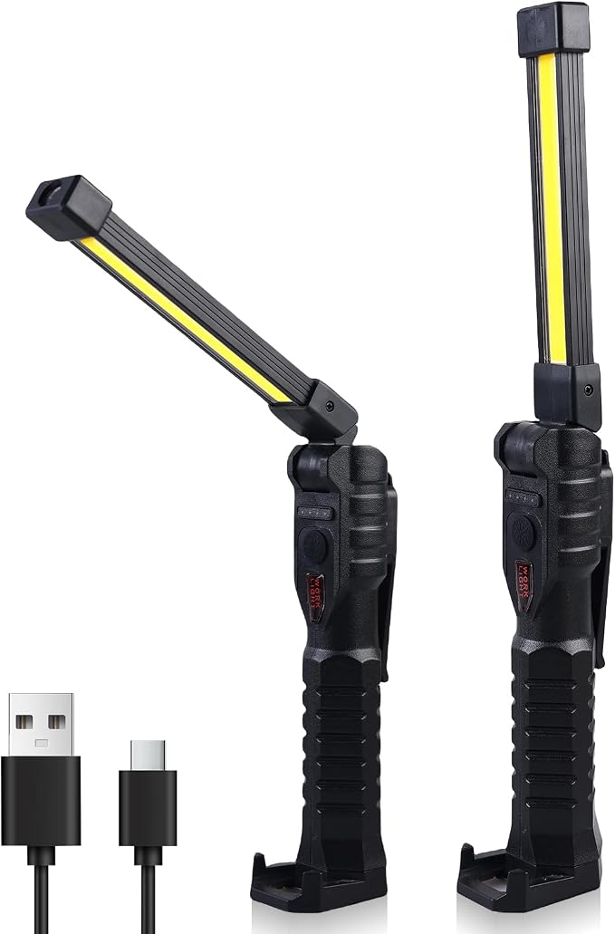 2er-set Led-arbeitsleuchten – Werkstattlampe – Batteriebetrieben Mit Magnet Und Haken – Faltbar – Wiederaufladbar – Cob-led – Led-arbeitsleuchte Für Autoreparaturen Und Werkstatt