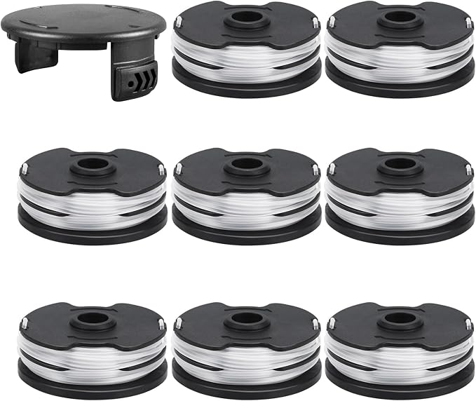 Packung Mit 8 Ersatzspulen Draht, Kompatibel Mit Parkside Prta 20-li A1 B1 B2 C3, Prt 550 A1 A3 A5 B6, Prt 300 A1, Mit 1 Kappe, Durchmesser: 1,6 Mm Und 8,3 M