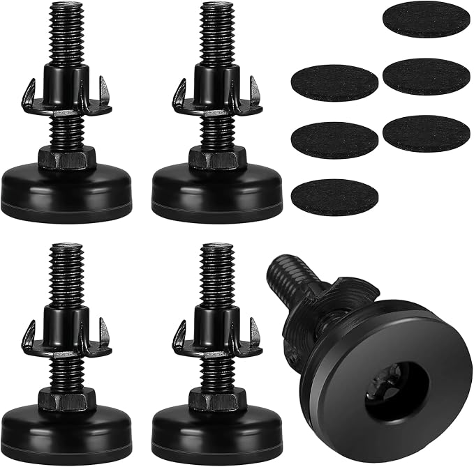 4-teiliges Set Verstellbarer Möbelfüße, M8 X 38 Mm Höhenverstellbare Schraubfüße, Schwarze Verstellschraube, Mit Selbstklebendem Filzgleiter Und Vierzahnmutter, Für Schränke, Stühle, Tische